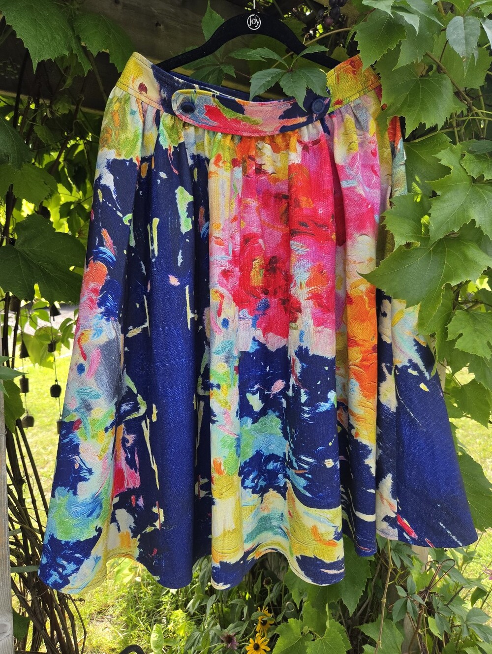 Anrhropologie Vibrant Multicolor A-Line Skirt - Navy & Bright Floral Print